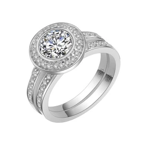 Juegos de anillos de compromiso redondos de boda de plata de ley 925 - Imagen 1 de 4