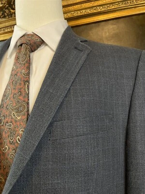Ralph Ralph Lauren 46L Silk & Wool Blue Gray Subtle Check 2Btn Blazer Sport Coat - Image 1 of 4