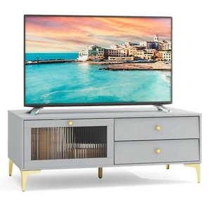 COSTWAY TV Stand for 55-Inch TV 120cm TV Console Cabinet-Light Gray - Picture 1 of 11