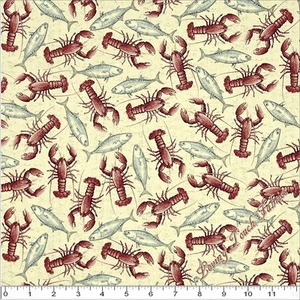 QUILTING TREASURES "SEASIDE" #24656-E LOBSTERS NAUTICAL FABRIC (SELECT SIZE) - Picture 1 of 1