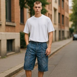 No Fear Men's Denim Shorts Y2K Size 2XL 90s 00s Cropped Vintage Skater Pockets - Picture 1 of 9