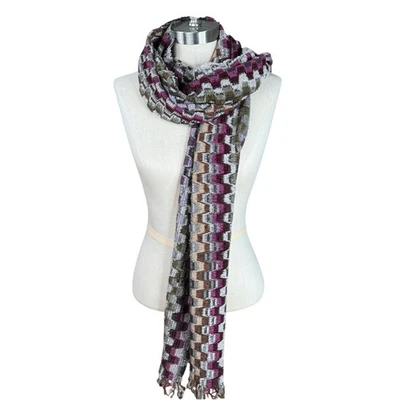 Vintage Missoni Scarf, Wool Blend, Purple Zigzag Geometric, Fringe, Italy NWOT  - Image 1 of 4