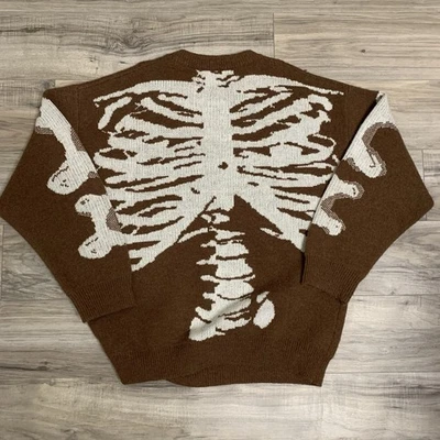 Aelfric Eden Skeleton Pattern Knit Brown Sweater Pullover Mens Size M - Image 1 of 4