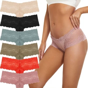 6 Pack Womens Seamless Boyshorts Sexy Sheer Lace Boxer Short Underwear Panties - Picture 1 of 12