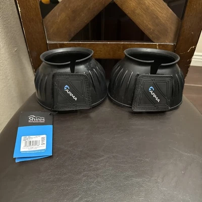 Shires Arma Over Reach Bell Boots Black Front Size-Full - Image 1 of 4