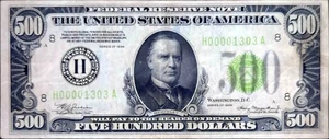 500 Dollar United States 1934 A Low Serial Number Circulated Banknote - Picture 1 of 2