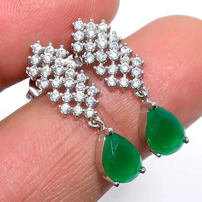 Pendiente de plata de ley 925 Sakota Mines esmeralda (simulada) 1,01" E631-18-14 Foto 1 de 3