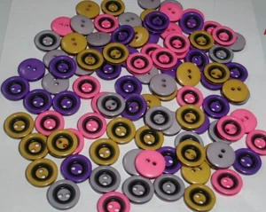 100 MULTICOLOR PGPG with BLACK centers 1/2 INCH 2 HOLE BUTTONS, NEW - Picture 1 of 2