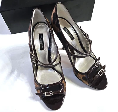 Dolce & Gabbana animal dark brown patent leather trim heel size 7.5 - Image 1 of 4