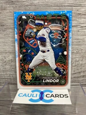 2024 Topps Holiday Francisco Lindor #H36 Image Variation Santa Hat SP Mets - Image 1 of 2