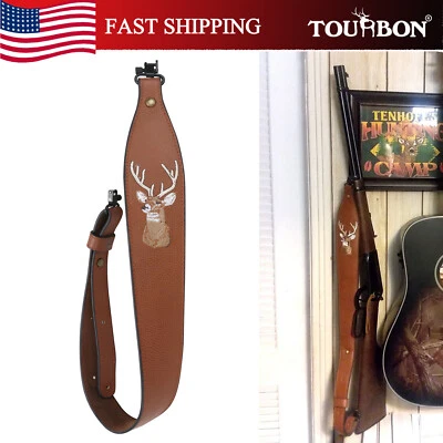 TOURBON Hand Made Leather Rifle Shotgun Sling Strap with Swivels Adjustable Belt