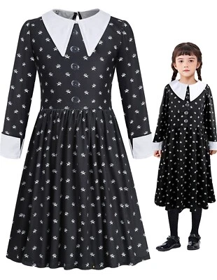 Kid Girls Wednesday Addams Family Fancy Dress Up Cosplay Costume Birthday 120cm - Image 1 of 4