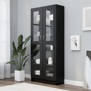Book Cabinet Shelf Stand Display Bookshelf with Glass Door Organizer Unit Black - Picture 1 of 10