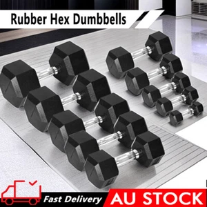 1KG-40KG Rubber Hex Dumbbell Fitness Home Gym Strength Weight Exercise Workout - Picture 1 of 7