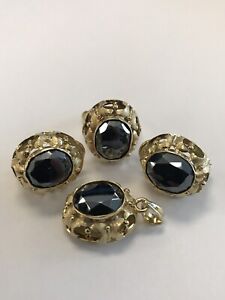14k Yellow Gold Black Stone Earrings, Pendant & Ring Set, Size 5, 17.3 Grams