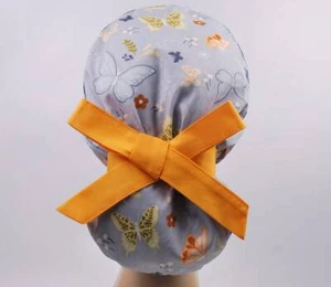 Scrub hats, nurse scrub caps, womens surgical hat, ponytail scrub cap butterfly - Picture 1 of 3
