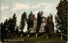 Coshocton OH~High School on the Hill Above Skinny Young Trees~Corner Tower~1907