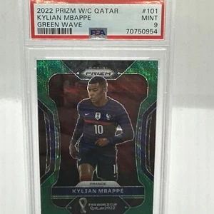 2022 Prizm W/C Qatar, Kylian Mbappe, Green Wave, *PSA 9* - Picture 1 of 3