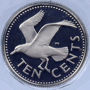 1974 Barbados Proof 10 Cents Laughing Gull Bird Vintage Island Coin i119416