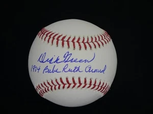 DICK GREEN SIGNED OFFICIAL OMLB BASEBALL W/ "1974 BABE RUTH AWARD" - JSA COA - Picture 1 of 7