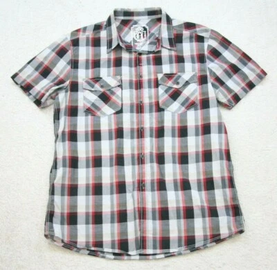 Camisa de vestir grande Heritage 1981 gris negra manga corta algodón bolsillo para hombre R9 Foto 1 de 4