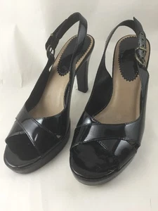 Madeline Black Patent Leather Pumps Heels Sling back 7.5 - Picture 1 of 11
