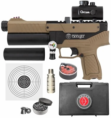 Hatsan Velox .25Cal Side Bolt PCP Air Pistol FDE w/Pellets&Targets&Red Dot Sight - Image 1 of 4