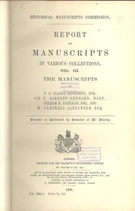 HMC Report on Manuscripts in Various Collections. Vol. III. 1904 HMSO - Picture 1 of 2