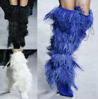 Women's Fur Tassels Overknee High Thigh Boots Pointy Toe High Heel Shoes T Stage