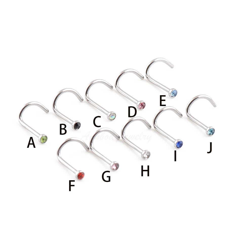 Anillo de nariz de tornillo 20G torcido 316L acero fosa nasal piercing perno micro gema 10 colores Foto 1 de 1