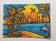 ACEO Original  Art Card Florida Sky Miniature Illustration/ Painting 2.5 x 3.5 