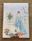 Vintage 1970's Mirror Art  Lady In Garden PICTURE Wall  Frame 11" x 15" 