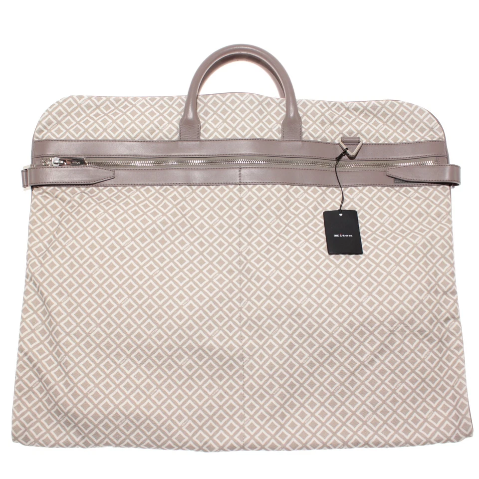 Bolso de ropa Kiton nuevo con etiquetas en beige y blanco patrón geométrico con detalles de cuero Foto 1 de 4