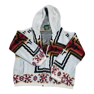 Unisex TEJIDOS RUMINAHUI Zip Front AZTEC Design Sweater Size 4 Hooded Cardigan - Picture 1 of 7