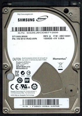 ST1500LM006 S/N: S326J HN-M151RAD/AVN SAMSUNG 1.5TB CHINA NOV 2013 - Image 1 of 2