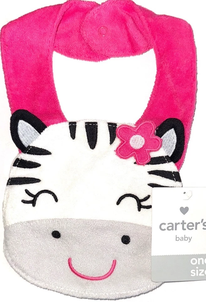 Babador terry CARTERS motivo ZEBRA branco/rosa/preto - Imagem 1 de 1