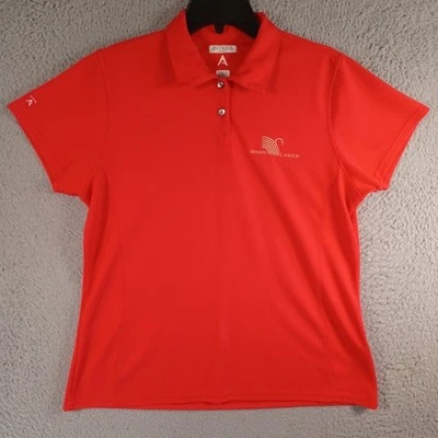 Camiseta polo roja antigua para mujer talla grande Lagos de los Cisnes campo de golf aire libre clásica Foto 1 de 4