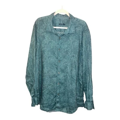 Top Tasso Elba 100 % lino estampado cachemira manga larga abotonada talla XXL Foto 1 de 4