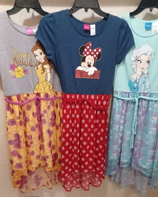 Disney Girls XL Dresses Lot (3) – Frozen Elsa, Beauty & the Beast Belle, Minnie - Image 1 of 4