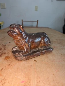 Primitive Redware Sewer Tile American Bull Dog Figurine Early Brown Slip Glaze - Picture 1 of 13