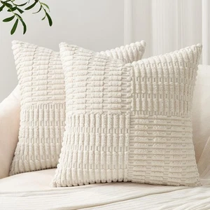 Pillow Covers 16x16 Inch Set of 2 Decorative Cream White Soft Corduroy Boho S... - Picture 1 of 7
