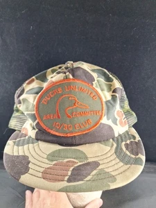 Vtg Camo DU Ducks Unlimited Area Committee Short Brim Snapback Hat Cap *12FB - Picture 1 of 9