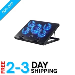 Stylish Blue Laptop Cooling Pad with Adjustable Height & 5 Ultra-Quiet Fans - Afbeelding 1 van 9