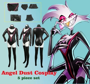 Hazbin Hotel Angel Dust丨Poison Cosplay Costume PU Leather Full Jumpsuit Bodysuit - Picture 1 of 8