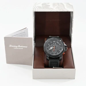 TOMMY BAHAMA TB00103-01 Chronograph Black Leather Strap Men's Watch (FPP007571) - Picture 1 of 9
