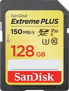 SanDisk Extreme Plus 128 GB SDXC Memory Card, Up to 150 MB/s, Class 10, U3, V30 - Picture 1 of 10