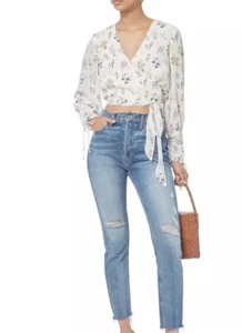 INTERMIX Off White  FLORAL DESIGN Wrap FRONT BLOUSE/TOP SIZE L - Picture 1 of 4