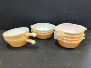 Fire King Peach Luster 4x #472 Casserole, 3x #5 Ribbed Dish, 2x #18 Handled Soup - Picture 1 of 12