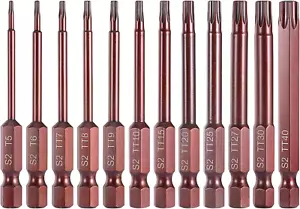 12 Pcs 2.5 in Length Security Torx Bit Set Magnetic Torx Screwdriver Bits T5-T40 - Picture 1 of 7