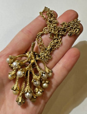 Vintage Exquisite Beeren Obst Perle Gold Ton Anhänger Kette 27.5 " Halskette 4F
